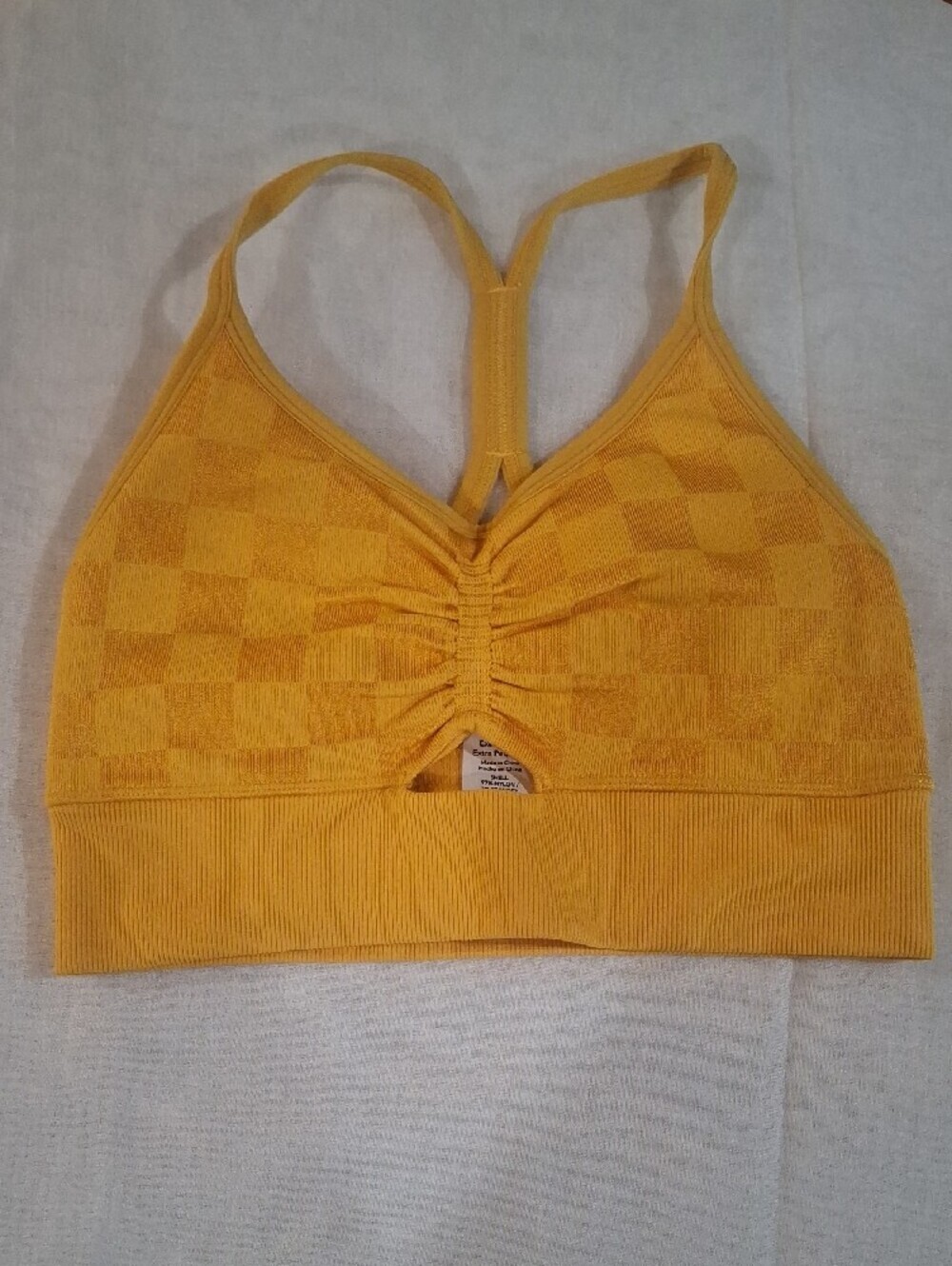 JoyLab Yellow Checker Ruched Racerback Sports Bra Size XS - Picture 2 of 9